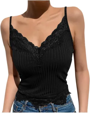 Women's Camisole Built in Bra Wireless Support Spaghetti Strap Cami Top Sexy Lace Slim Sleeveless Going Out Shirts