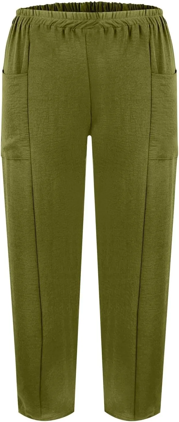 Womens Cargo Pants with Pockets Casual 2024 Summer Straight Pants Loose Trousers, Solid Pants