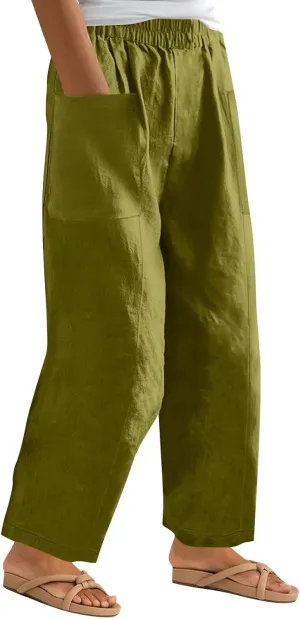 Womens Cargo Pants with Pockets Casual 2024 Summer Straight Pants Loose Trousers, Solid Pants