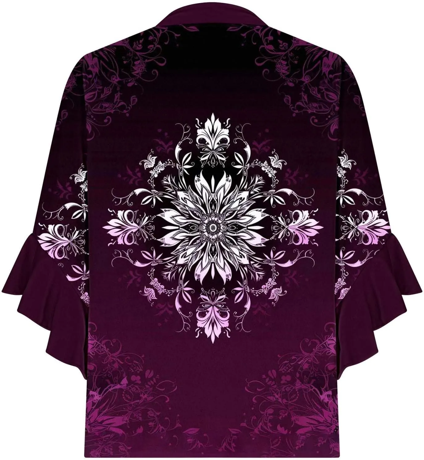 Women's Casual Boho Floral Print Tops Loose V Neck 3/4 Wave Bell Sleeve Flowy Shirts Summer Blouses for Women