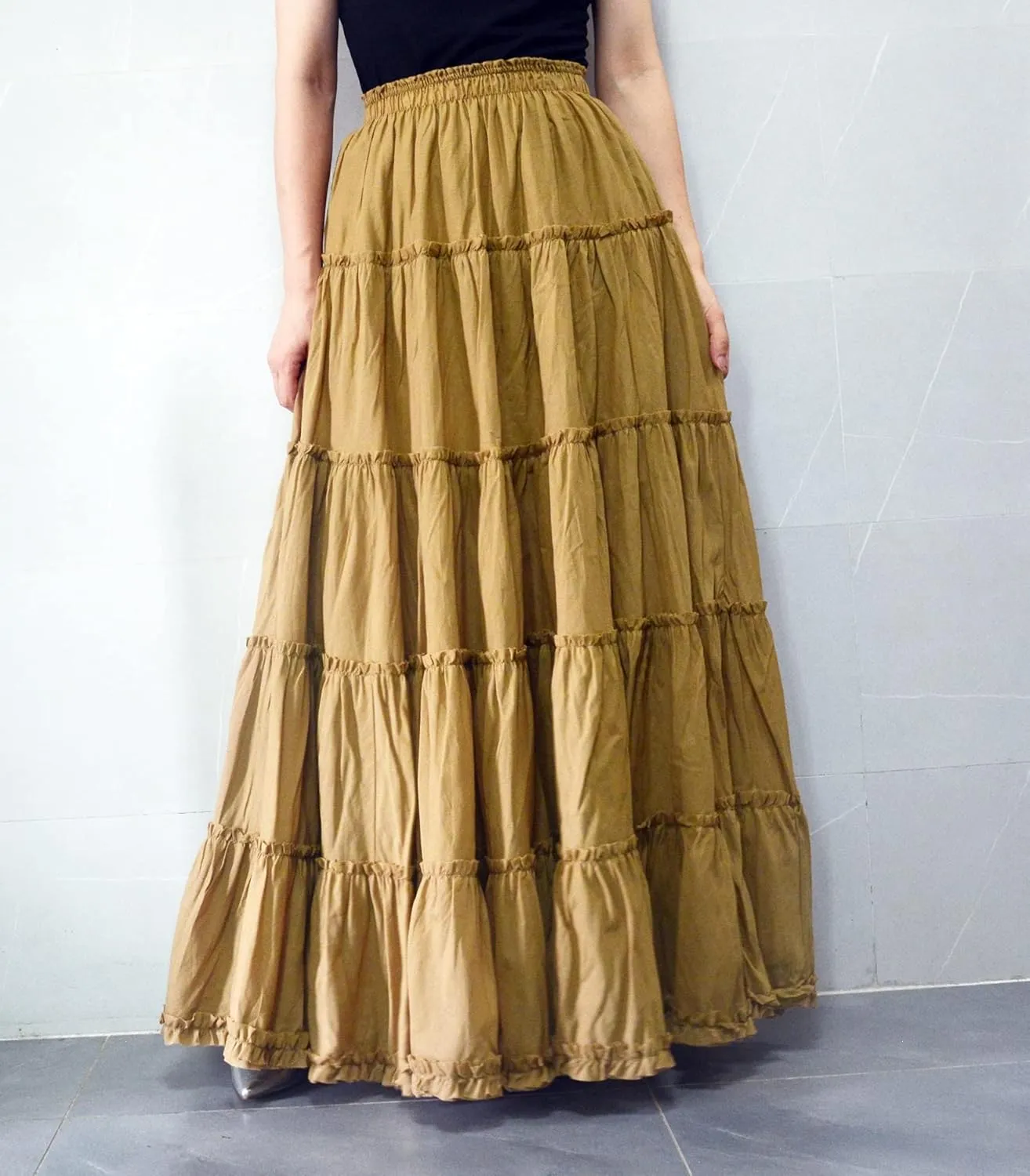 Women's Cotton 5 Tiered A Line Pleated Maxi Skirt Long Boho Gypsy Dance Skirts