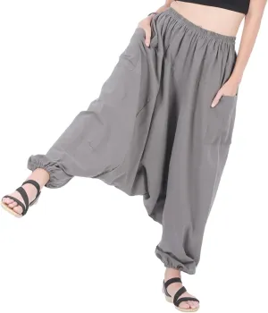 Women's Cotton Harem Pants with Pockets - Casual Elastic Waist Boho Pants, Soft Comfortable Travel & Daily Wear