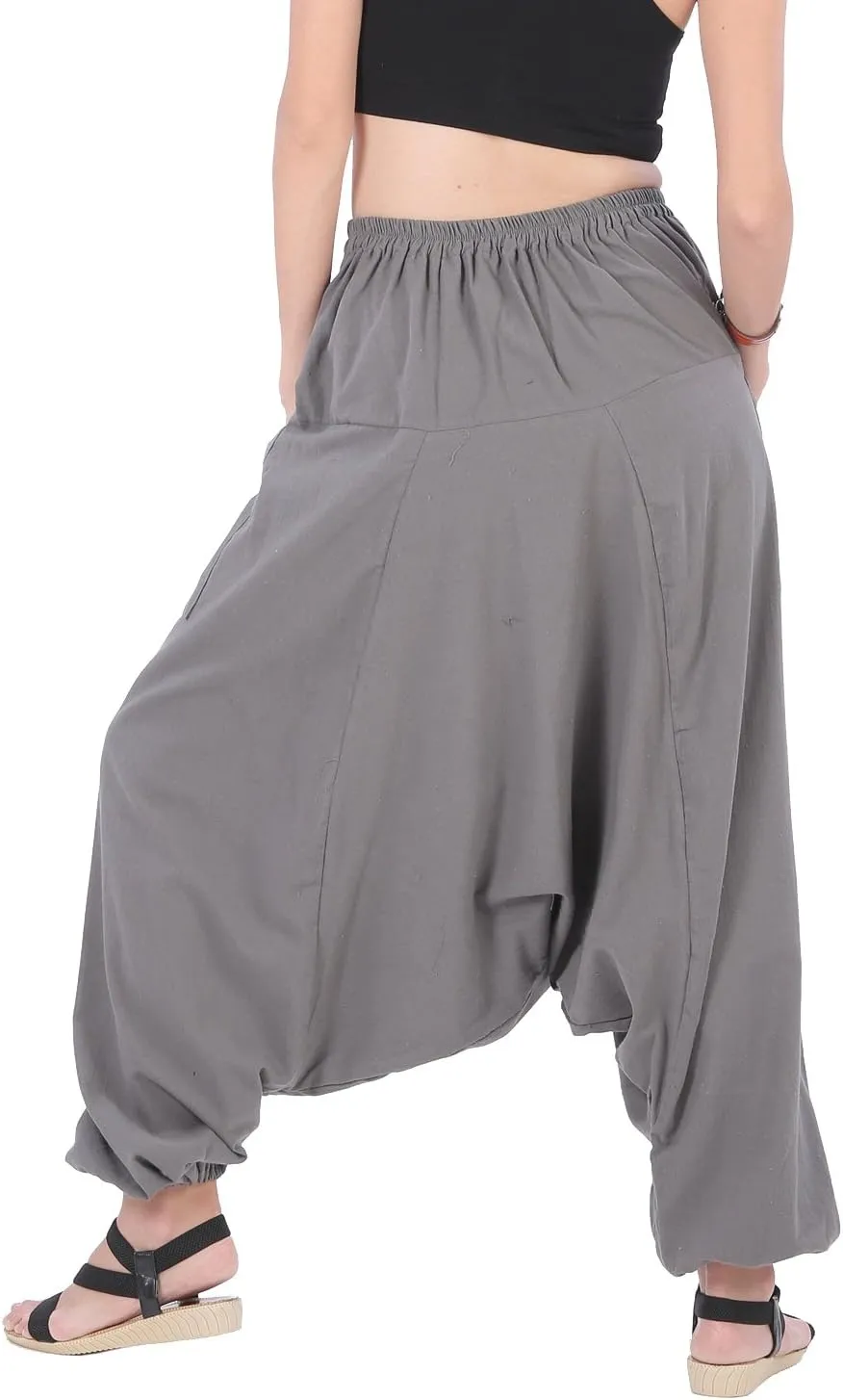 Women's Cotton Harem Pants with Pockets - Casual Elastic Waist Boho Pants, Soft Comfortable Travel & Daily Wear