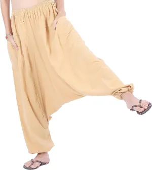 Women's Cotton Harem Pants with Pockets - Casual Elastic Waist Boho Pants, Soft Comfortable Travel & Daily Wear