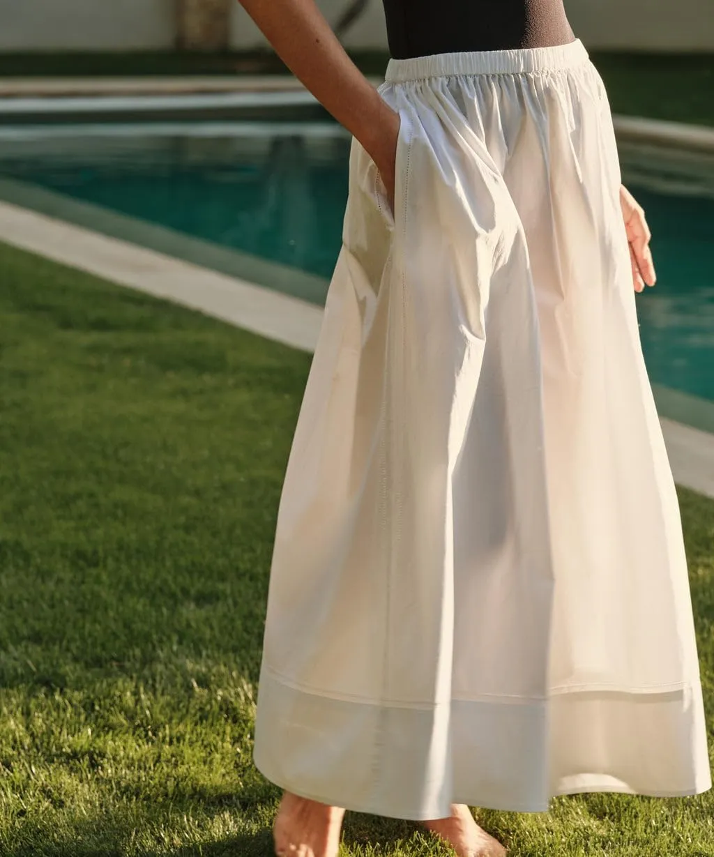 Women's Cotton Maxi Skirt Pleated Elastic Waisted Casual Long Skirts Flowy Boho A Line Beach Dress