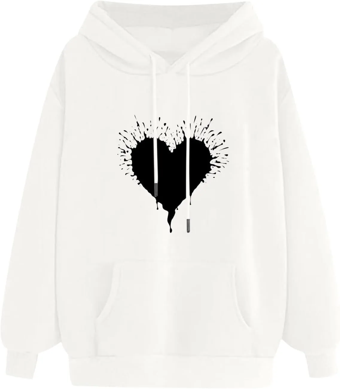 Women's Drawstring Hoodie Long Sleeve Heart Print Cute Pullovers Tops Trendy Kangaroo Pocket Casual Sweatshirt