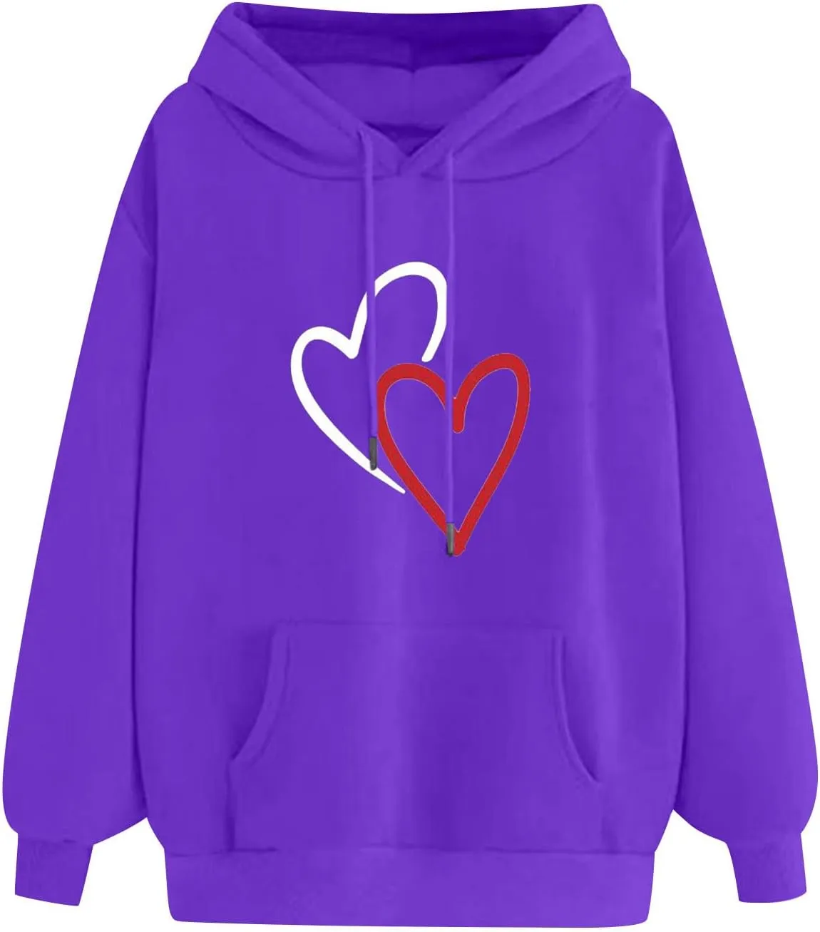 Women's Drawstring Hoodie Long Sleeve Heart Print Cute Pullovers Tops Trendy Kangaroo Pocket Casual Sweatshirt