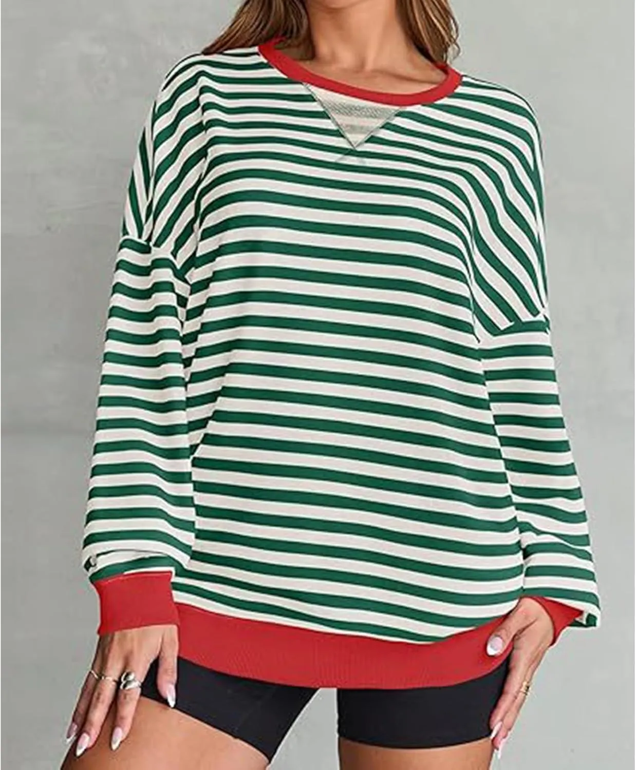 Women's Fall Striped Oversized Sweatshirt Long Sleeve Crewneck Hoodies Shirts Pullover Top 2024 Trendy Preppy Clothes