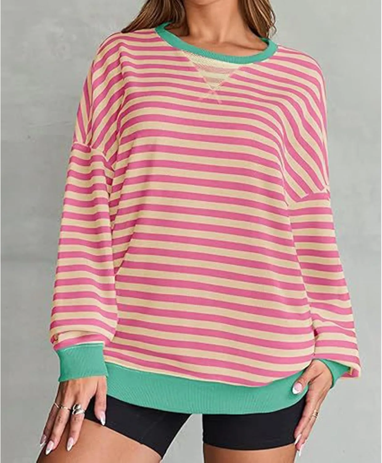 Women's Fall Striped Oversized Sweatshirt Long Sleeve Crewneck Hoodies Shirts Pullover Top 2024 Trendy Preppy Clothes