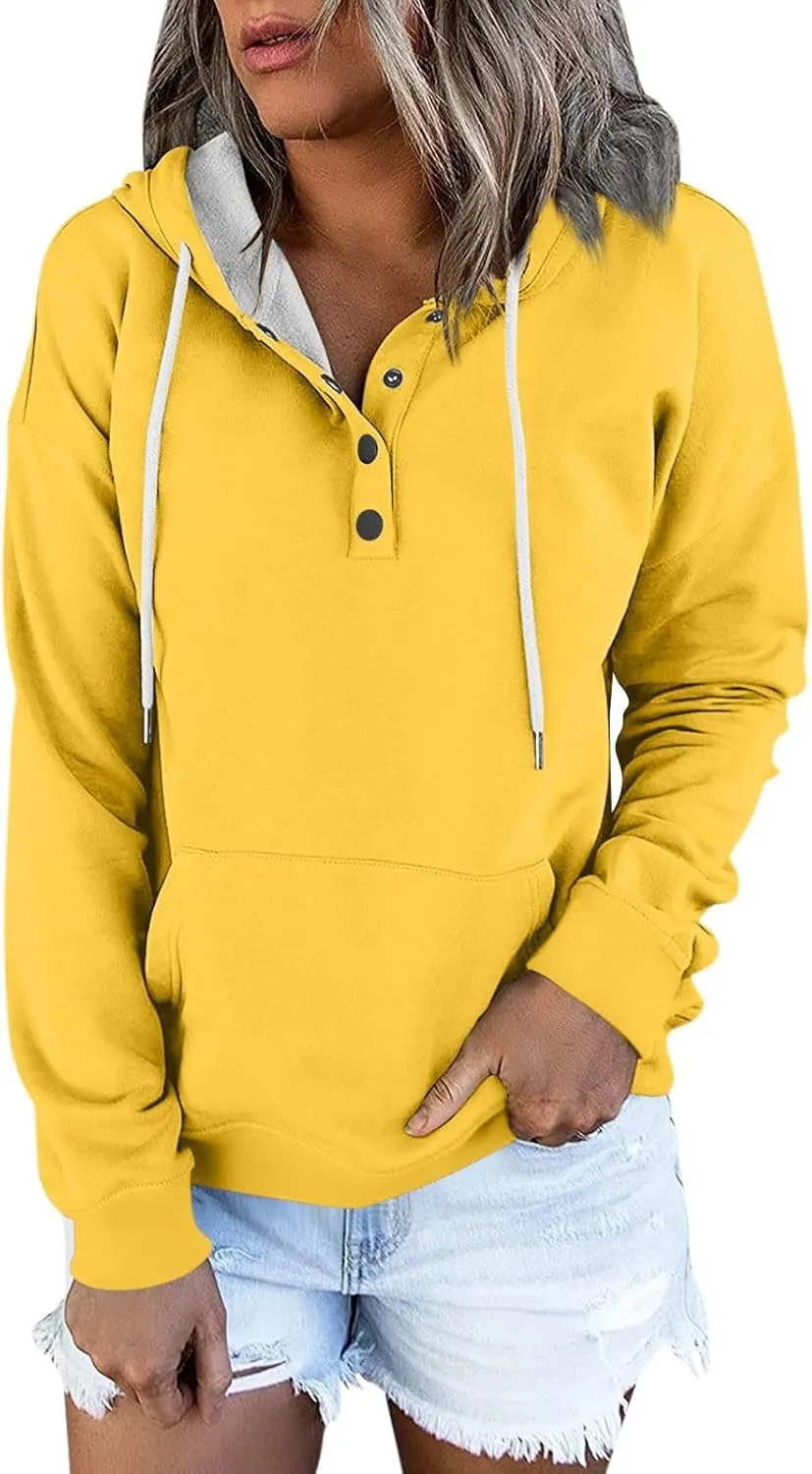 Women's Fashion Hoodies & Sweatshirts Trendy Casual Long Sleeve Hoodies Comfy Loose Solid Sweatshirt with Pockets