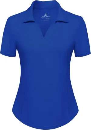 Women's Golf Polo Shirt V Neck Short Sleeve Tennis Shirt Sun Protection Moisture Wicking Athletic Tops