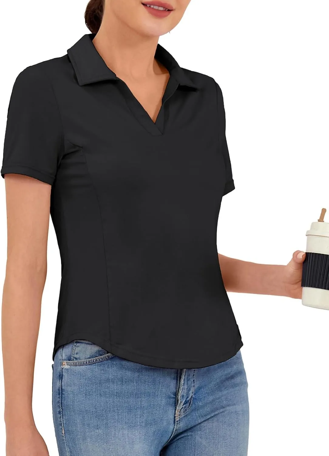 Women's Golf Polo Shirt V Neck Short Sleeve Tennis Shirt Sun Protection Moisture Wicking Athletic Tops