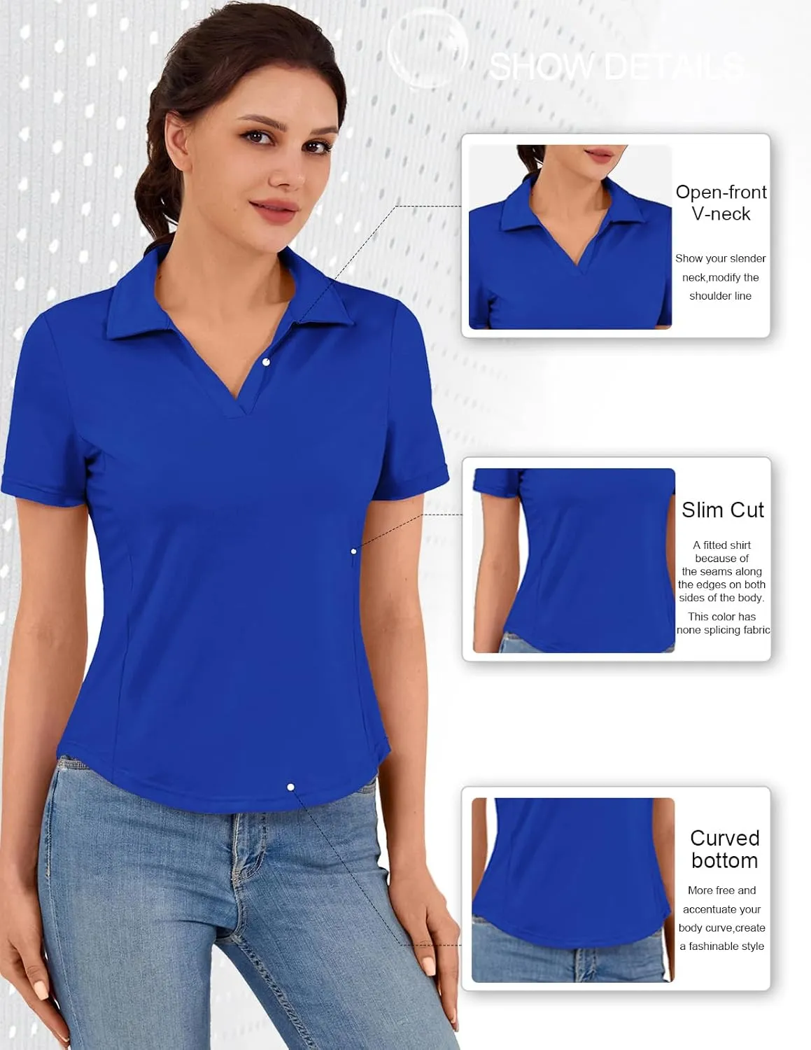 Women's Golf Polo Shirt V Neck Short Sleeve Tennis Shirt Sun Protection Moisture Wicking Athletic Tops