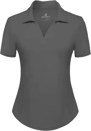 Women's Golf Polo Shirt V Neck Short Sleeve Tennis Shirt Sun Protection Moisture Wicking Athletic Tops