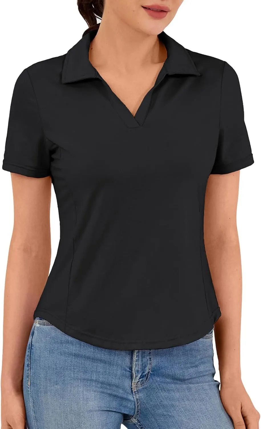 Women's Golf Polo Shirt V Neck Short Sleeve Tennis Shirt Sun Protection Moisture Wicking Athletic Tops