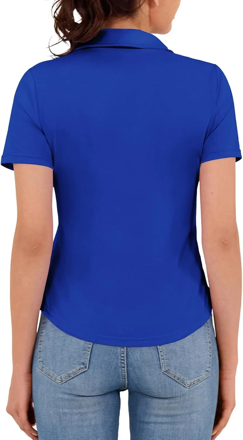 Women's Golf Polo Shirt V Neck Short Sleeve Tennis Shirt Sun Protection Moisture Wicking Athletic Tops