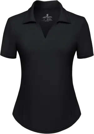 Women's Golf Polo Shirt V Neck Short Sleeve Tennis Shirt Sun Protection Moisture Wicking Athletic Tops