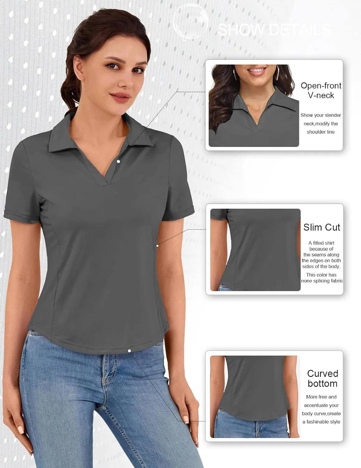 Women's Golf Polo Shirt V Neck Short Sleeve Tennis Shirt Sun Protection Moisture Wicking Athletic Tops