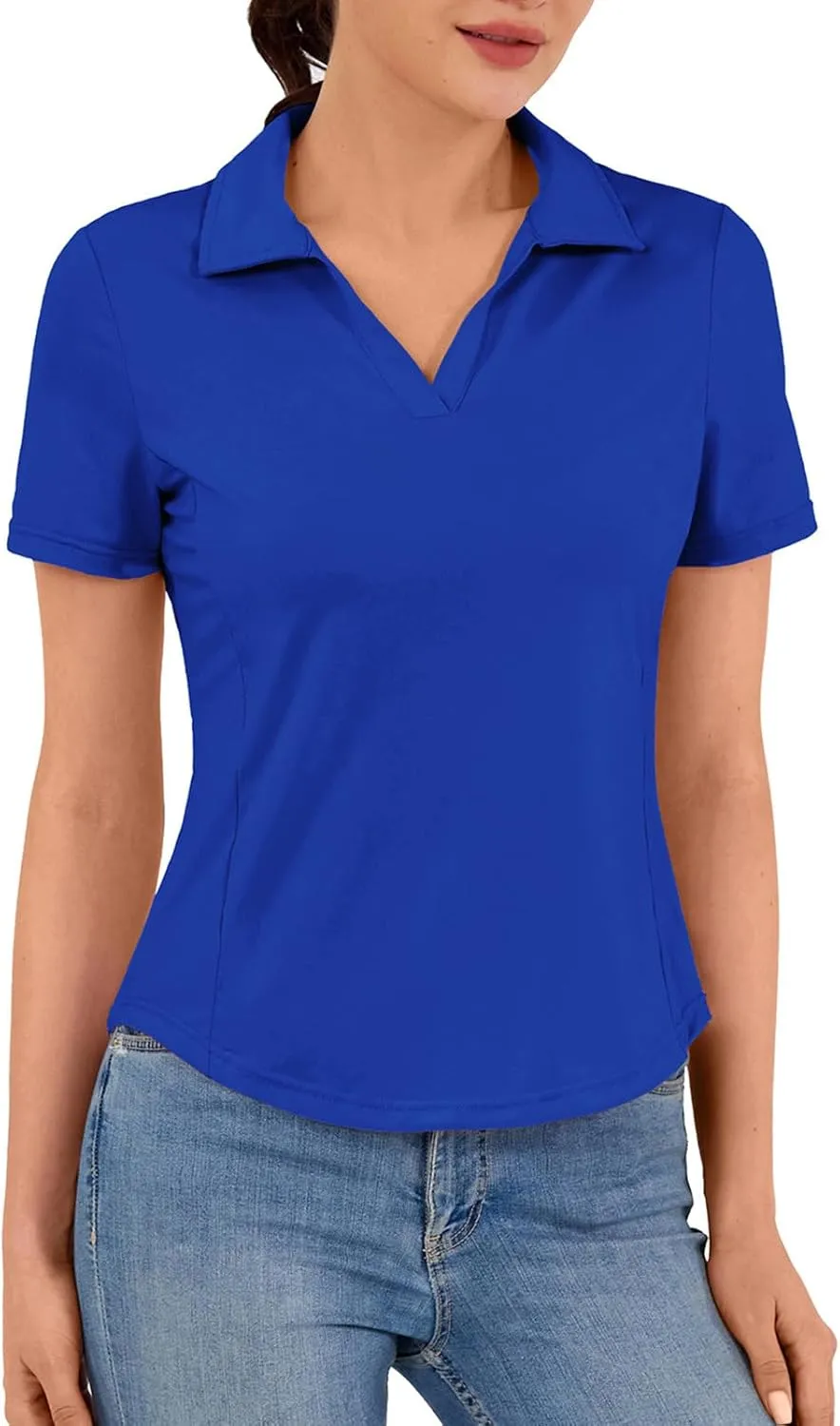 Women's Golf Polo Shirt V Neck Short Sleeve Tennis Shirt Sun Protection Moisture Wicking Athletic Tops