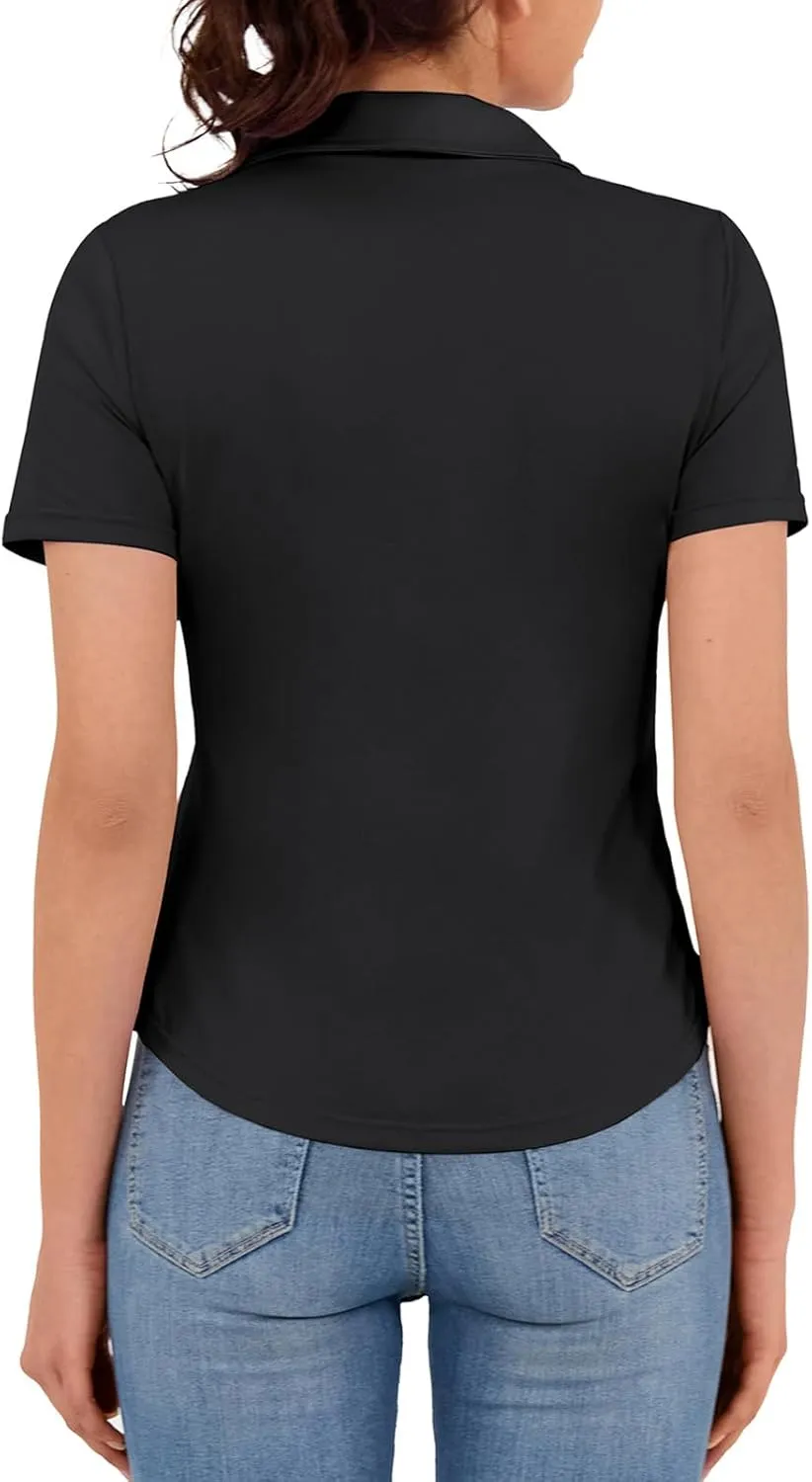 Women's Golf Polo Shirt V Neck Short Sleeve Tennis Shirt Sun Protection Moisture Wicking Athletic Tops