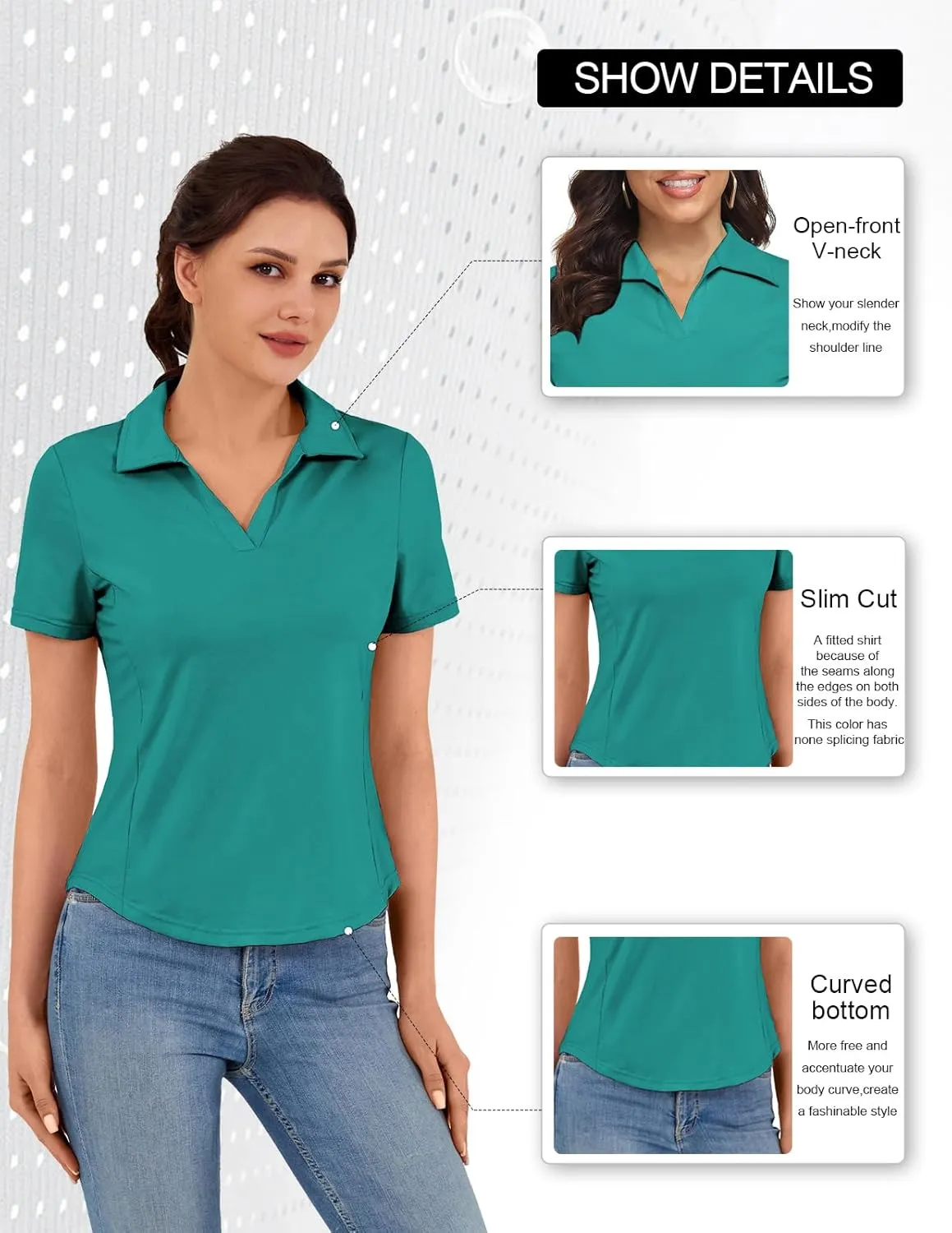 Women's Golf Polo Shirt V Neck Short Sleeve Tennis Shirt Sun Protection Moisture Wicking Athletic Tops