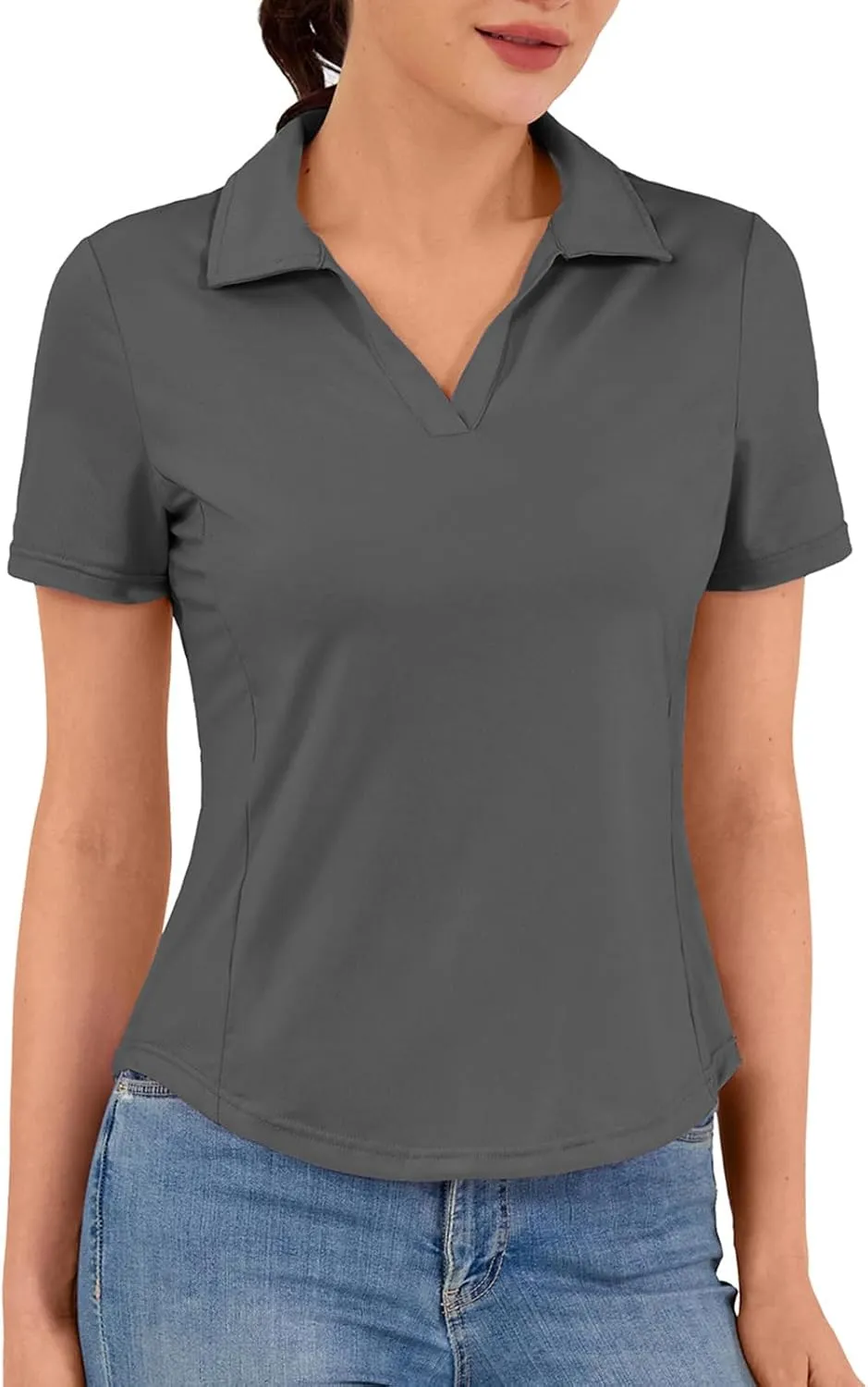 Women's Golf Polo Shirt V Neck Short Sleeve Tennis Shirt Sun Protection Moisture Wicking Athletic Tops