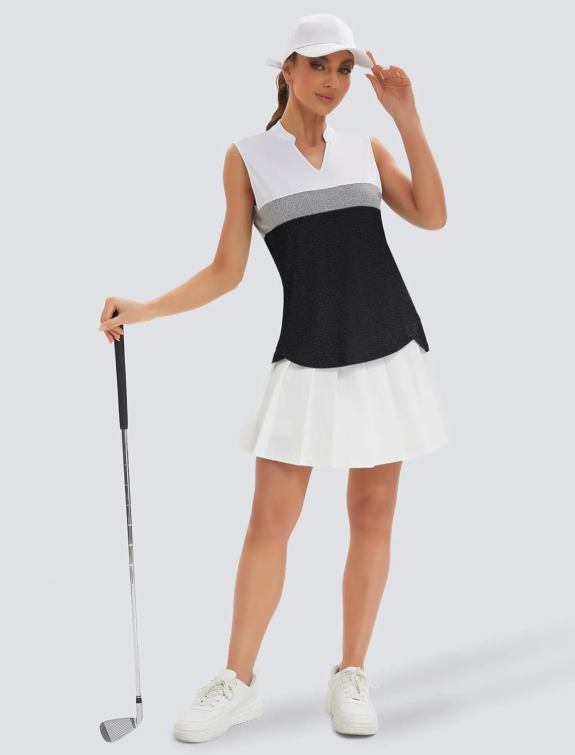 Womens Golf Shirt V Neck Sleeveless Polo Shirts Athletic Tennis Tank Tops Moisture Wicking Lightweight Sports Top