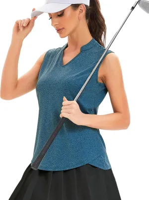 Womens Golf Shirt V Neck Sleeveless Polo Shirts Athletic Tennis Tank Tops Moisture Wicking Lightweight Sports Top