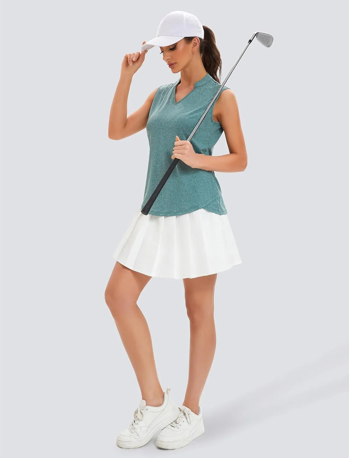 Womens Golf Shirt V Neck Sleeveless Polo Shirts Athletic Tennis Tank Tops Moisture Wicking Lightweight Sports Top