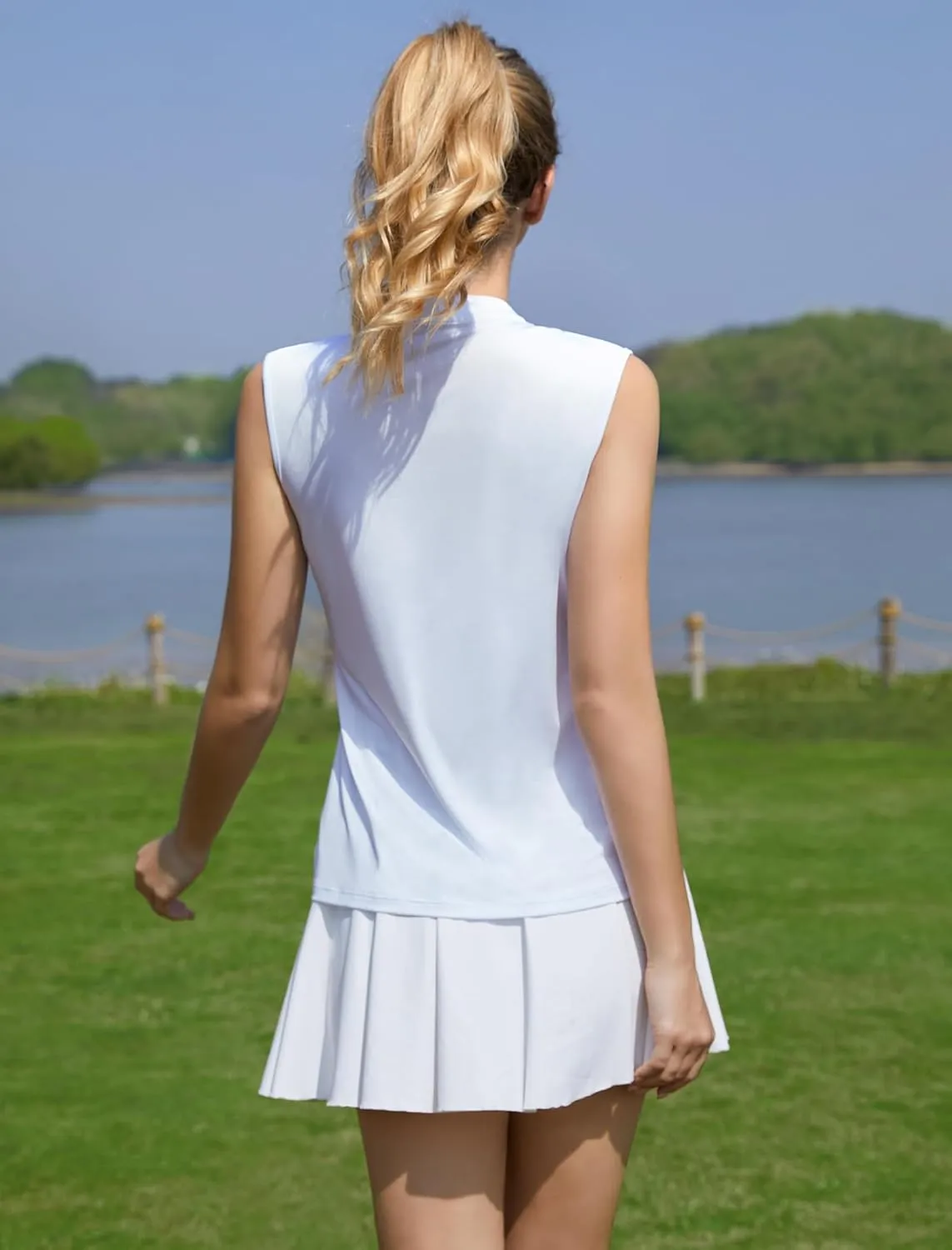 Womens Golf Shirt V Neck Sleeveless Polo Shirts Athletic Tennis Tank Tops Moisture Wicking Lightweight Sports Top