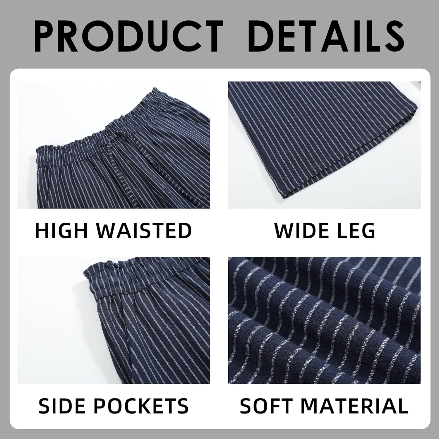 Womens Linen Pants Wide Leg High Waisted Drawstring Casual Flowy Pants with Pockets