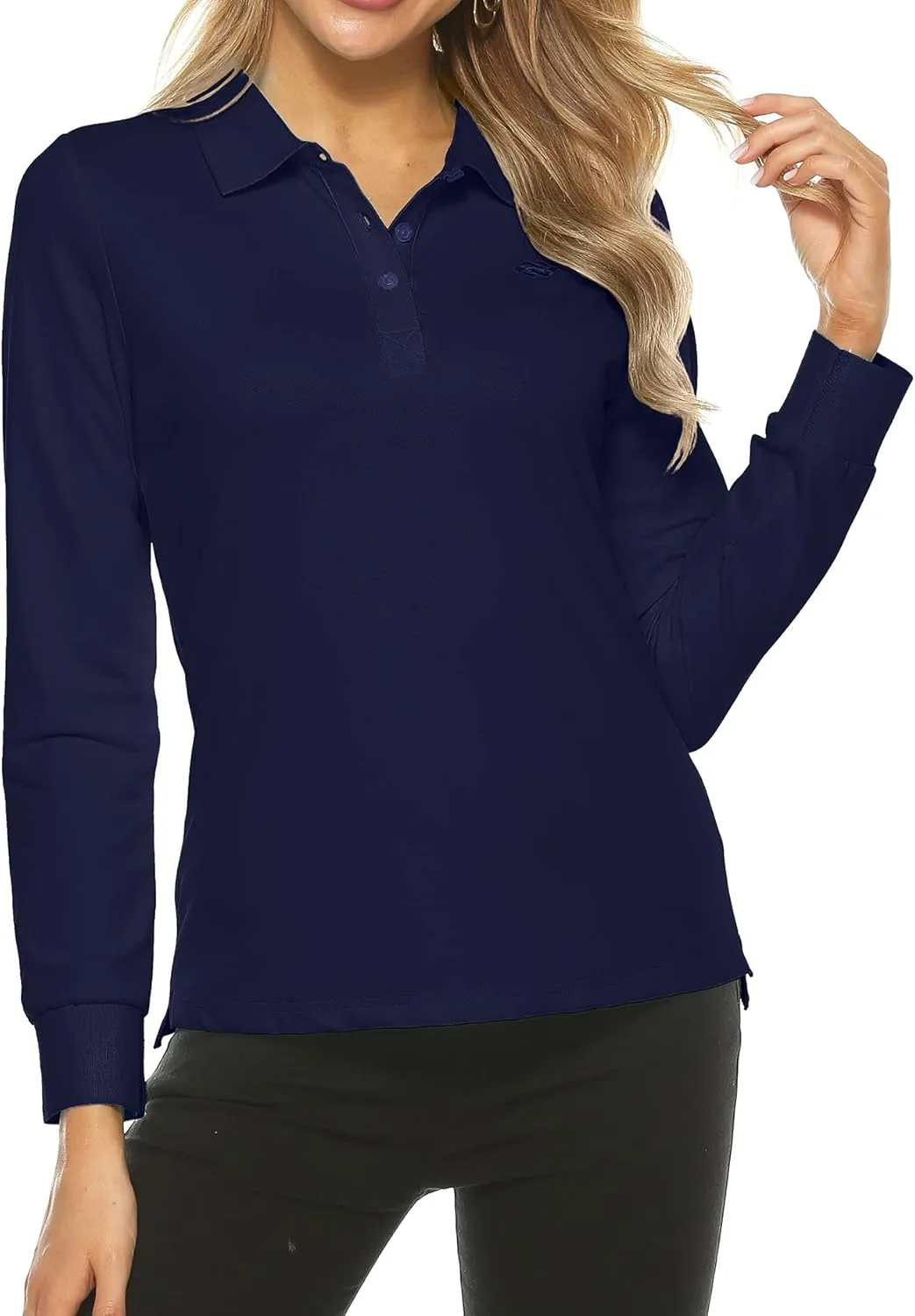 Women's Long Sleeve Golf Polo Shirts Lightweight Quick Dry Moisture Wicking Athletic Tennis Sports Tops 3-Button