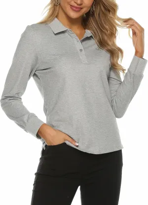 Women's Long Sleeve Golf Polo Shirts Lightweight Quick Dry Moisture Wicking Athletic Tennis Sports Tops 3-Button