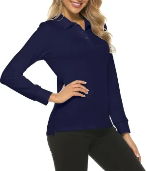 Women's Long Sleeve Golf Polo Shirts Lightweight Quick Dry Moisture Wicking Athletic Tennis Sports Tops 3-Button