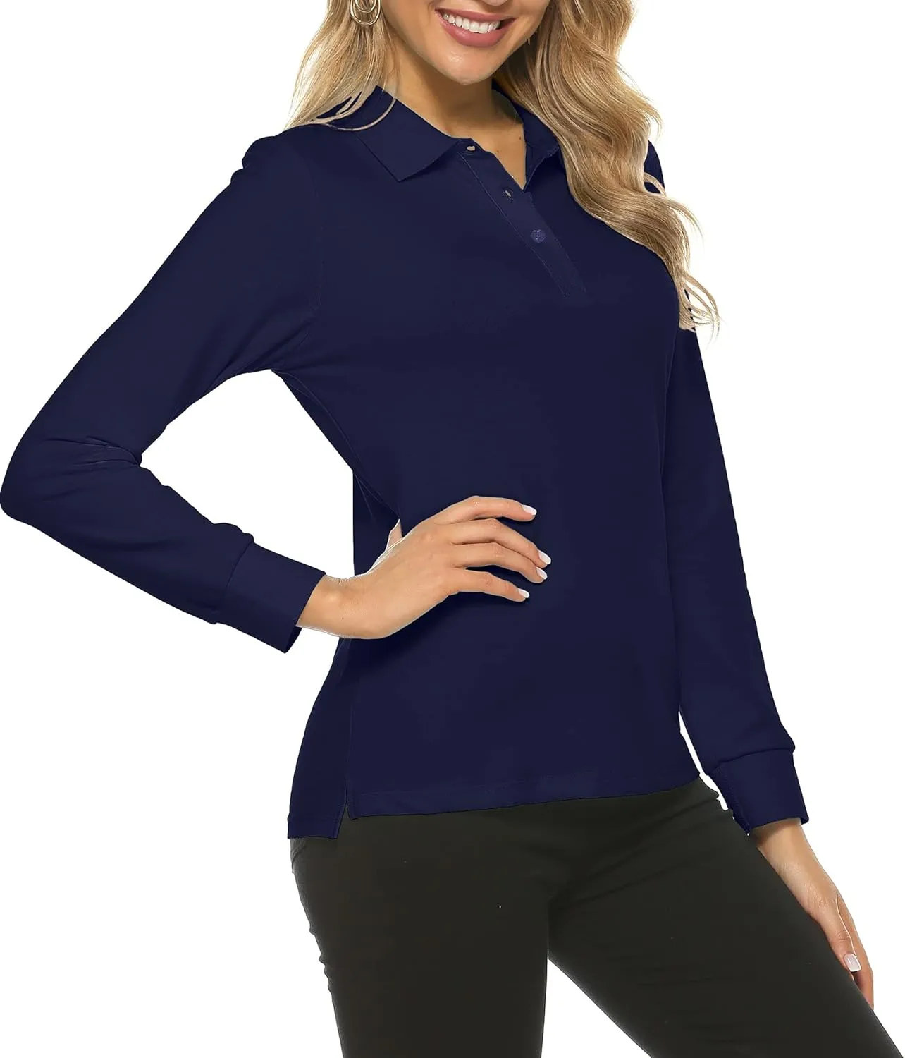 Women's Long Sleeve Golf Polo Shirts Lightweight Quick Dry Moisture Wicking Athletic Tennis Sports Tops 3-Button