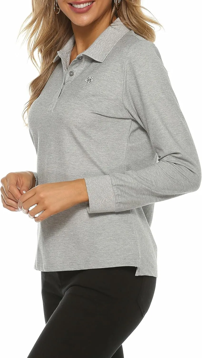 Women's Long Sleeve Golf Polo Shirts Lightweight Quick Dry Moisture Wicking Athletic Tennis Sports Tops 3-Button