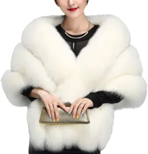 Womens Luxurious Winter Faux Scarf Collar Shrug V-Neck Shawl Wrap Stole Bridal Cloak Cape Up for Wedding