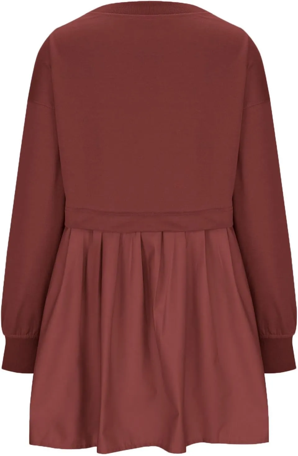 Womens Mini Sweatshirt Dress Oversized Patchwork Color Block Pleated Dresses Long Sleeve Crewneck Pullover Tops