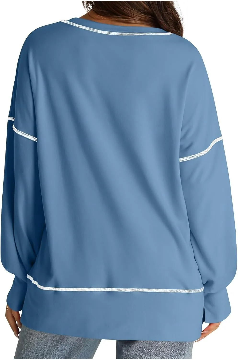 Womens Oversized Crewneck Sweatshirts Casual Long Sleeve Trendy Contrast Stitching High Low Fall Pullover Tops