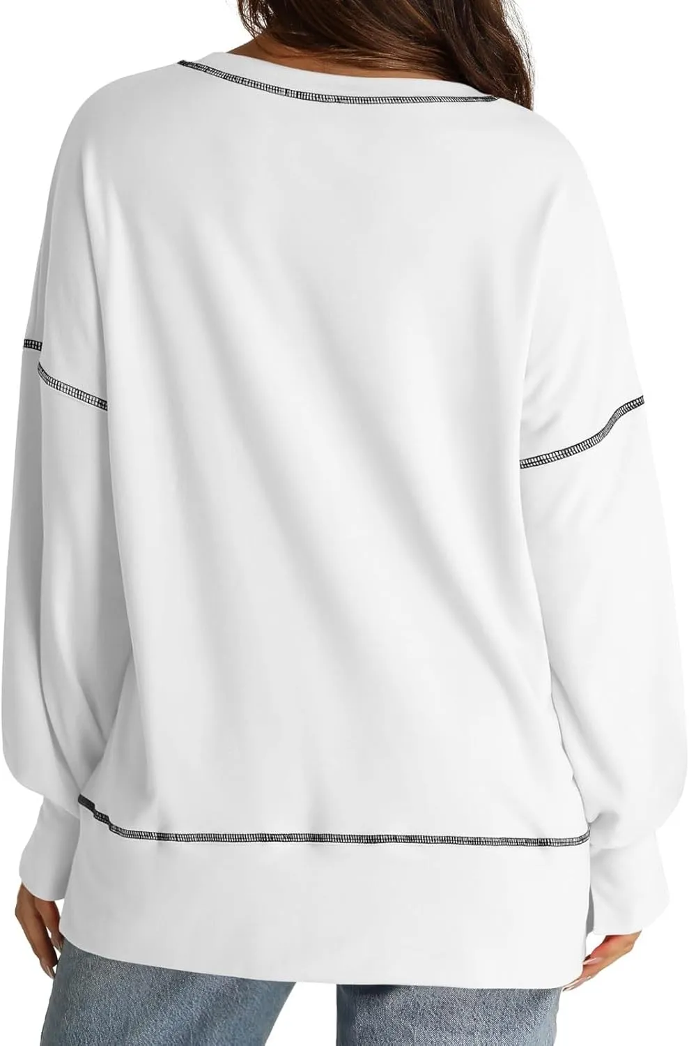 Womens Oversized Crewneck Sweatshirts Casual Long Sleeve Trendy Contrast Stitching High Low Fall Pullover Tops