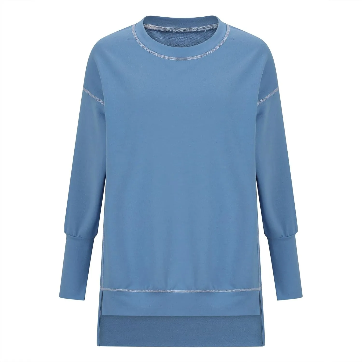 Womens Oversized Crewneck Sweatshirts Casual Long Sleeve Trendy Contrast Stitching High Low Fall Pullover Tops