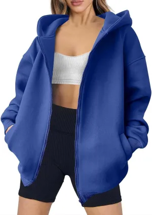 Women's Oversized Hooded Sweatshirt Full Zip Up Long Sleeve Jackets With Pockets Fall Outfits Y2K Teen Girls Clothes
