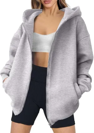 Women's Oversized Hooded Sweatshirt Full Zip Up Long Sleeve Jackets With Pockets Fall Outfits Y2K Teen Girls Clothes
