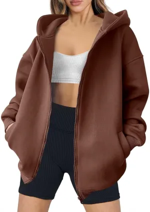 Women's Oversized Hooded Sweatshirt Full Zip Up Long Sleeve Jackets With Pockets Fall Outfits Y2K Teen Girls Clothes