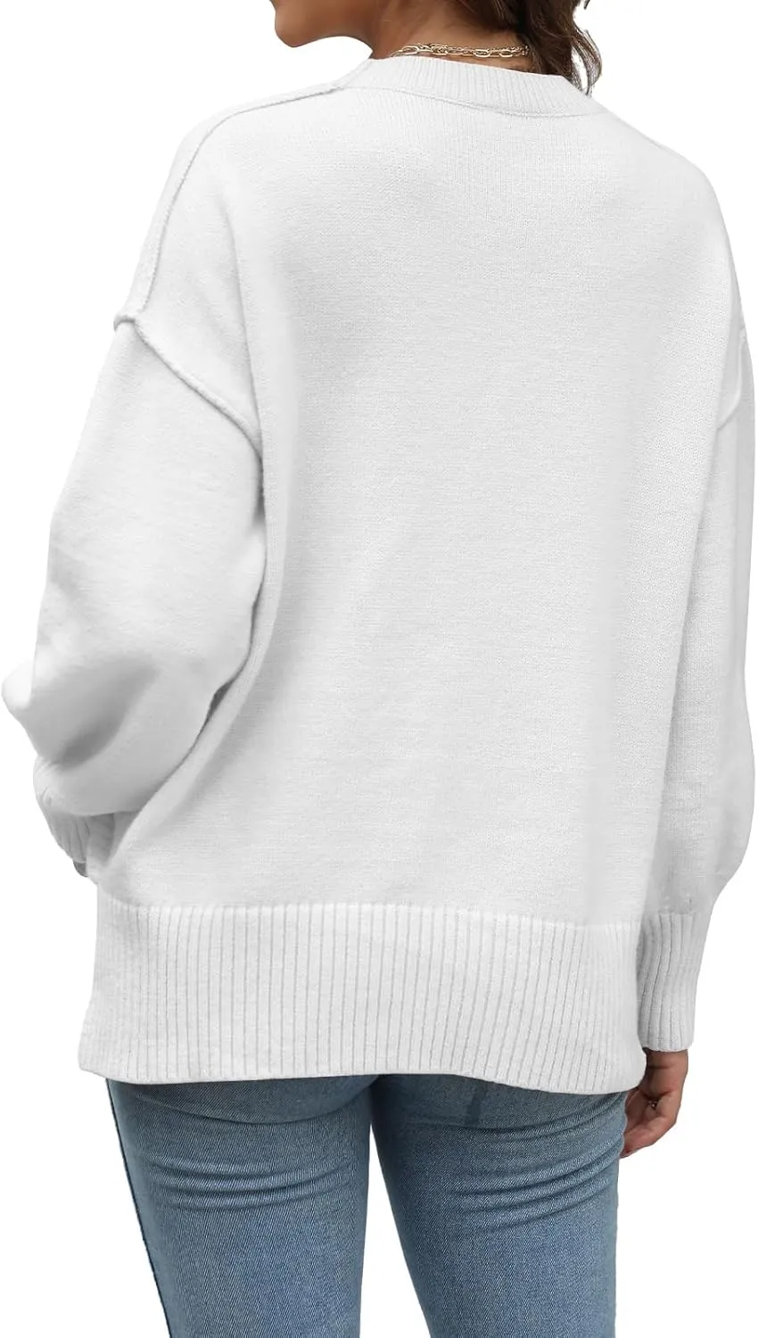Womens Oversized Sweaters Trendy Ribbed Knit Pullover Tops Side Slit Crewneck Sweatshirts Fall Fashion 2024