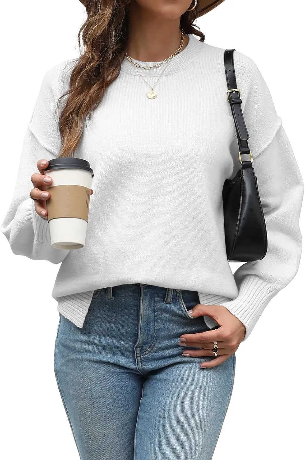 Womens Oversized Sweaters Trendy Ribbed Knit Pullover Tops Side Slit Crewneck Sweatshirts Fall Fashion 2024