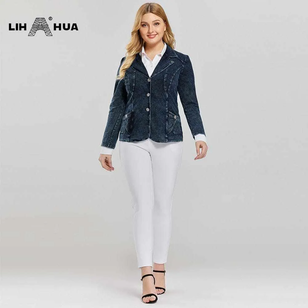 Women's Plus Size Casual Fashion/Business Stretch Knitted Denim Slim Fit Jacket