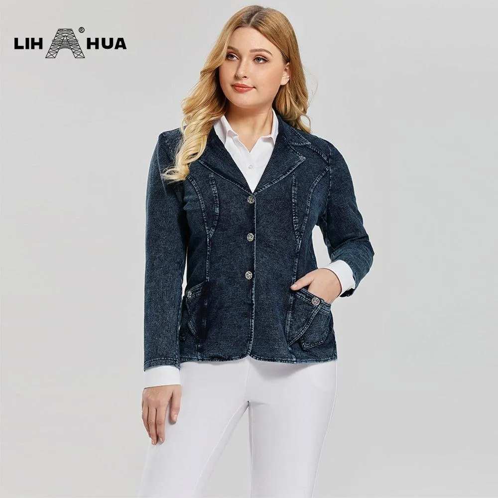 Women's Plus Size Casual Fashion/Business Stretch Knitted Denim Slim Fit Jacket