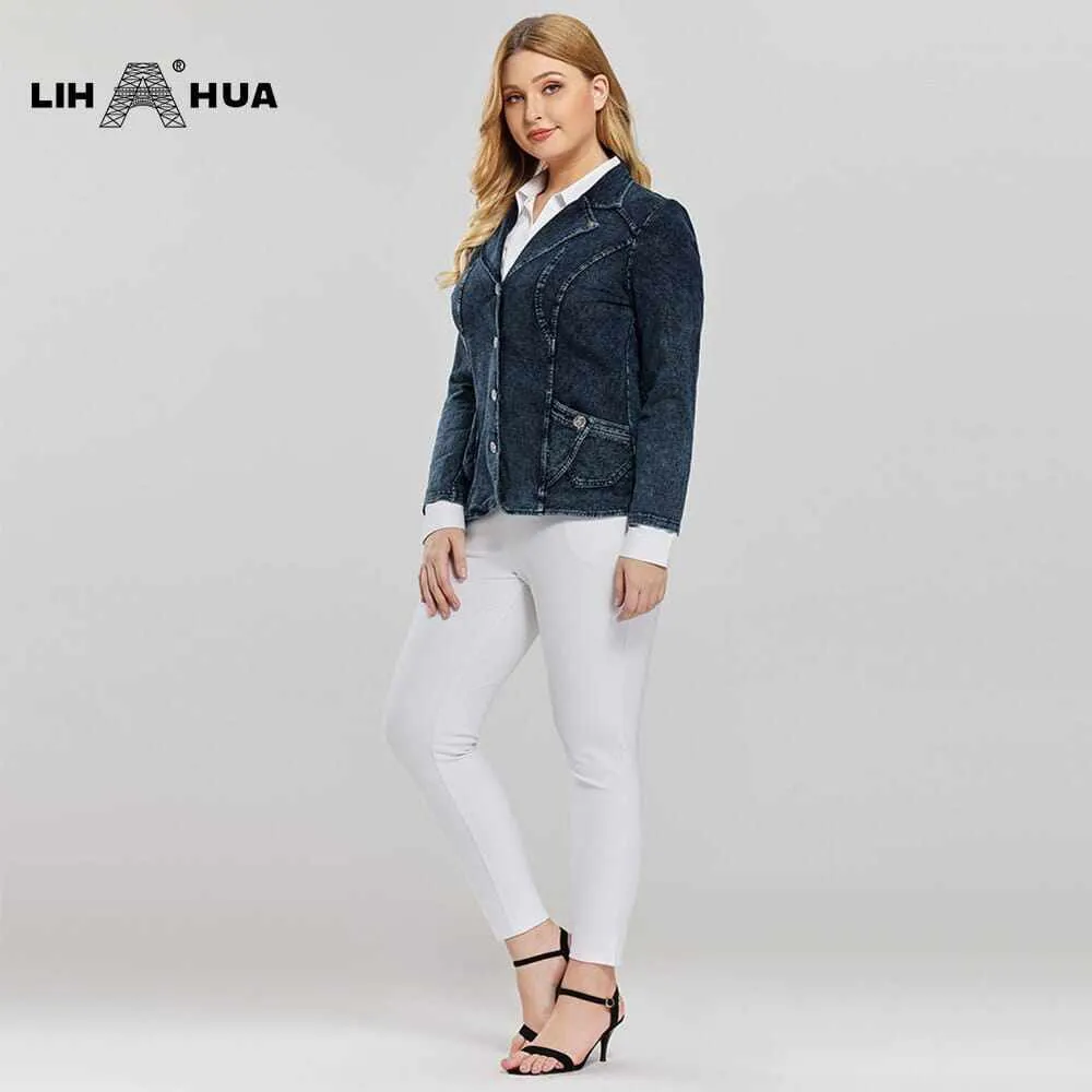 Women's Plus Size Casual Fashion/Business Stretch Knitted Denim Slim Fit Jacket