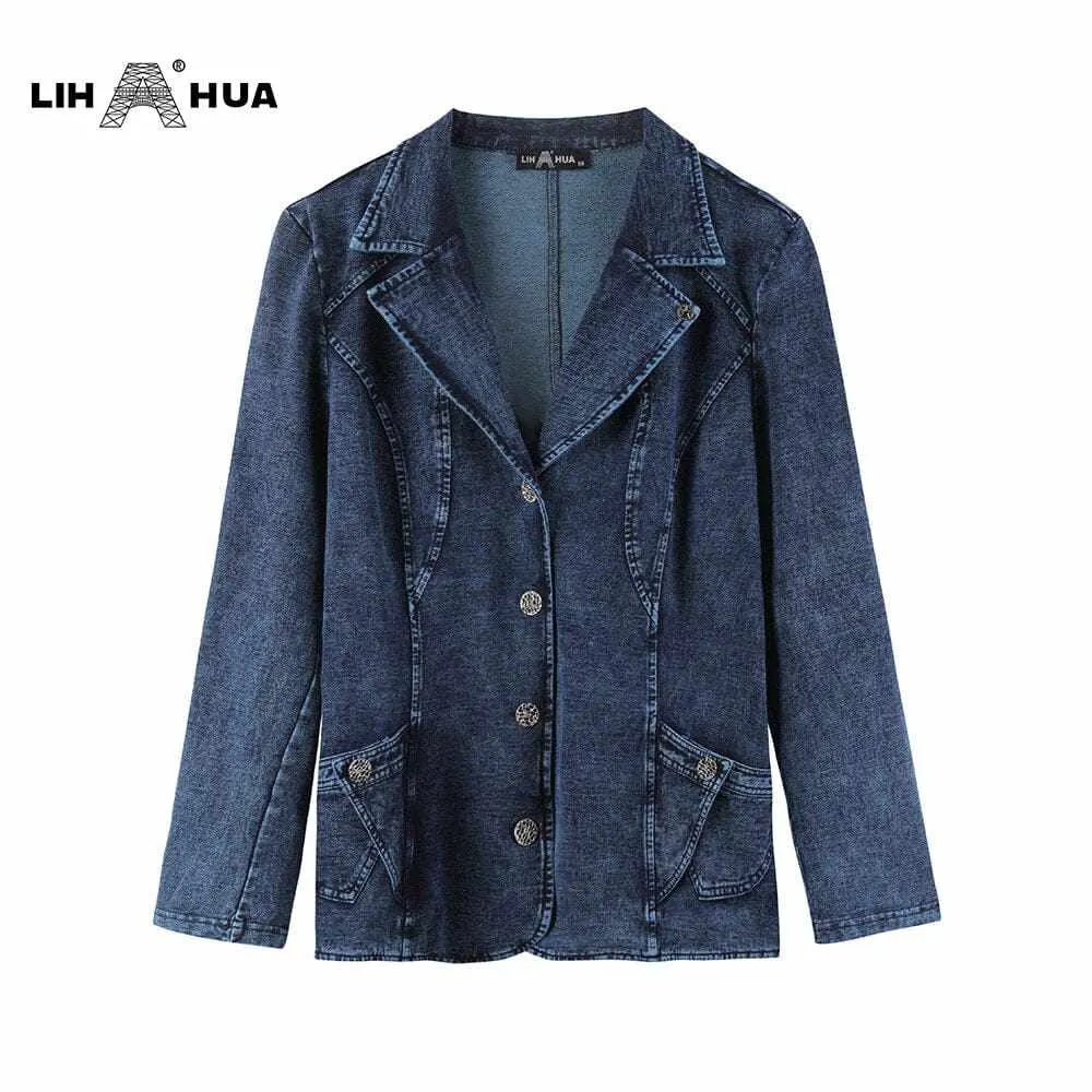 Women's Plus Size Casual Fashion/Business Stretch Knitted Denim Slim Fit Jacket